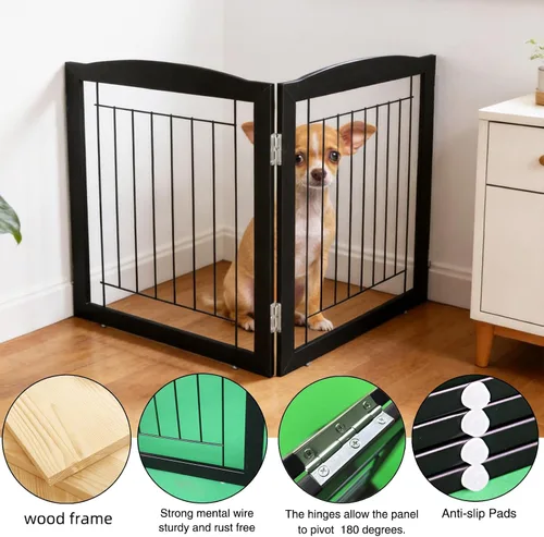 Miniatura 5 de ZJSF Puerta plegable independiente para perros para casa, puerta de madera extra ancha para cachorros, escaleras, puertas para mascotas, valla alta