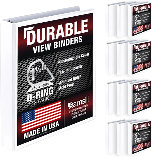 Miniatura 30 de Samsill Carpeta duradera de 1.5 pulgadas, fabricada en los Estados Unidos, carpeta de anillos en D, carpeta transparente personalizable, color rojo