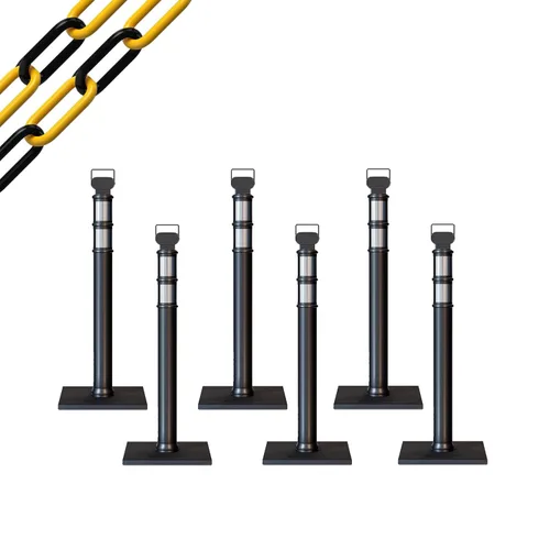 Miniatura 14 de Trafford Industrial - Paquete de 6 postes de delineador de 45 pulgadas, collares reflectantes de 3 pulgadas, base de goma de 10 libras