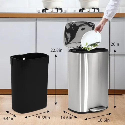 Miniatura 2 de Cubo de Basura con Pedal de Acero Inoxidable de 13 Galones Cubo de Basura de Metal con Tapa Cubos de Basura Grandes para Cocina, Baño, Baño, Oficina