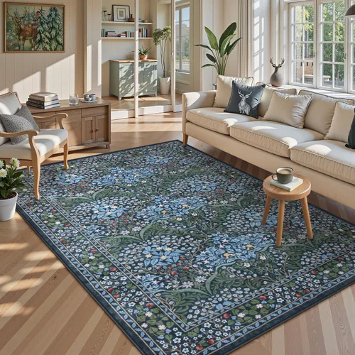 Miniatura 26 de Lahome Tapete floral lavable, suave, para entrada y cocina, 2 x 3 pies, antideslizante, bohemio, ultradelgado, fácil de limpiar, para interior, Azul