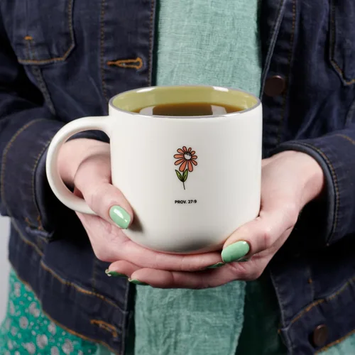 Miniatura 6 de Taza de cerámica de arte cristiano verde salvia con flores - 15 oz. Taza de café y té inspiradora con escrituras bíblicas apta para microondas