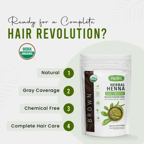 Miniatura 3 de Pardesi Henna Brown orgánico 7.05 oz - Tinte natural para el cabello y tratamiento acondicionador Halal, sin OMG, vegano Sin productos químicos