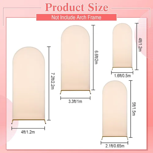 Miniatura 2 de Peryiter 4 fundas de telón de fondo de arco de elastano, beige, para decoración de cumpleaños de boda, 7.2 pies, 6 pies, 5 pies, 4 pies incluidos