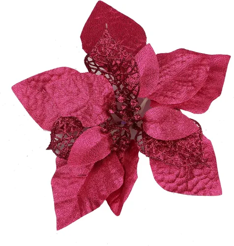Miniatura 20 de YYCRAFT 12 flores artificiales de seda brillante con purpurina para decoración de árbol de Navidad (plata, 8 pulgadas)