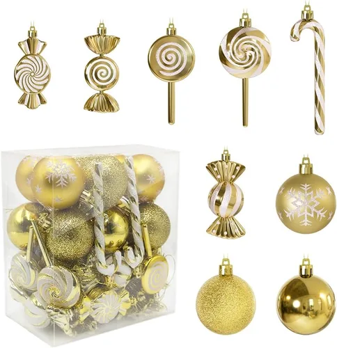 Miniatura 12 de 36 piezas de adornos de Navidad, adornos de Navidad de plástico irrompibles MOYEE para árbol - decoraciones de Navidad de bastón de caramelo, Rojo