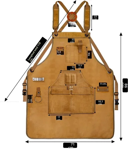 Miniatura 6 de Delantal de carpintería para hombres, delantal de trabajo de lona de 20 onzas con 9 bolsillos para herramientas, delantal de trabajo de madera Caqui