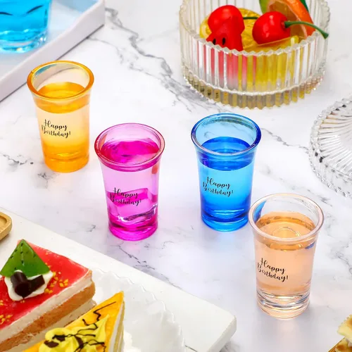 Miniatura 4 de Hosuly 24 vasos de chupito de feliz cumpleaños a granel de 1.2 onzas divertidas tazas de acrílico colorido para mujeres, hombres y adultos