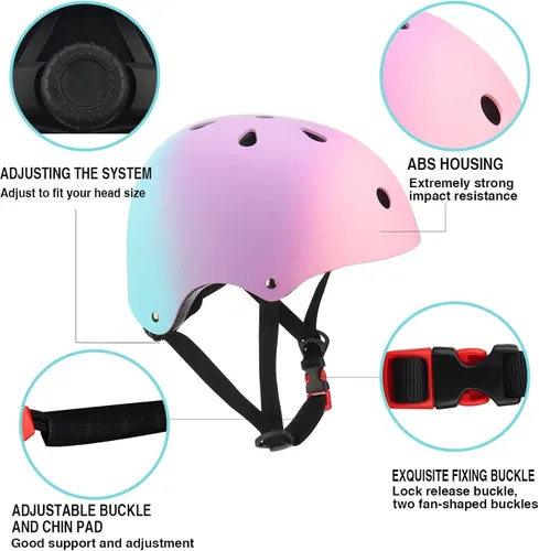 Miniatura 4 de Casco de bicicleta ajustable con gradiente de color para niños, cascos para niños pequeños para niños de 3 a 14 años, niñas, niños, jóvenes, Rosa