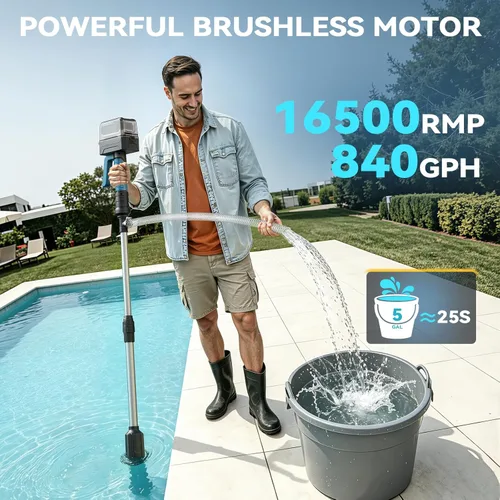 Miniatura 2 de Ecarke Bomba de transferencia de agua inalámbrica sin escobillas de 840 GPH compatible con Makita de 18 V (solo herramienta), apagado automático