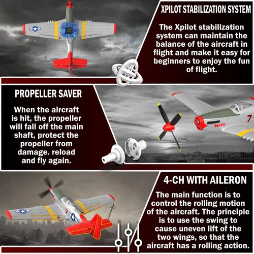 Miniatura 5 de LEAMBE Avión RC de 4 canales, avión acrobático listo para volar, control fácil para principiantes, avión RC P51 Mustang, mejor regalo para adultos