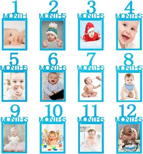 Cartel de fotos de primer cumpleaños para niño y niña, cartel de fotos de primer cumpleaños, registro de crecimiento del bebé, imágenes de 1 a 12