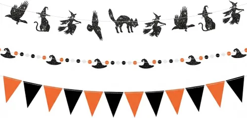 KatchOn, Guirnalda de Halloween naranja y negra con purpurina, 10 pies, paquete de 3, banderines para decoraciones de Halloween, guirnalda para