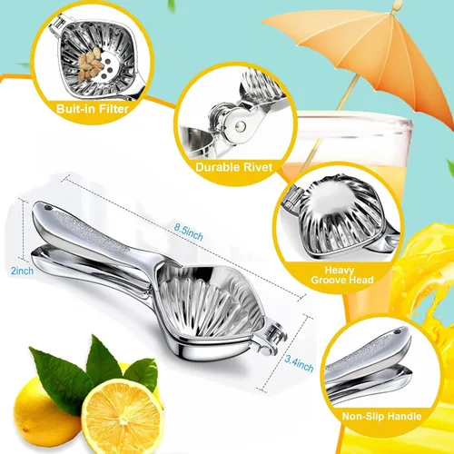 Miniatura 6 de Exprimidor de limón grande, exprimidor de limón de acero inoxidable, exprimidor manual para limón, cítricos, naranja, uva y lima