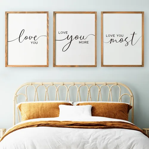 Miniatura 10 de Juego de 3 letreros con texto en inglés "I Love You More" con texto en inglés "I Love You Most Sign", decoración de pared para dormitorio y sala