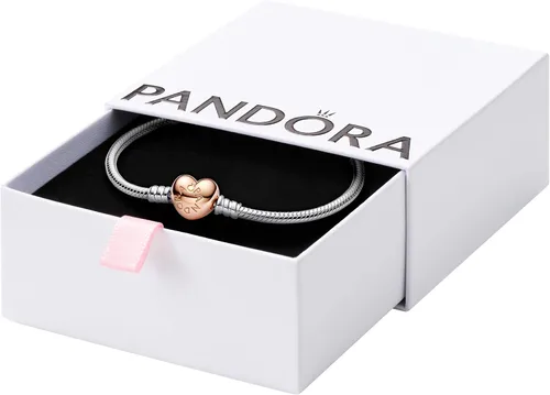 PANDORA, Moments - Pulsera de cadena tipo serpiente con cierre de corazón, pulsera con dije compatible con dijes de Moments, viene con caja de regalo