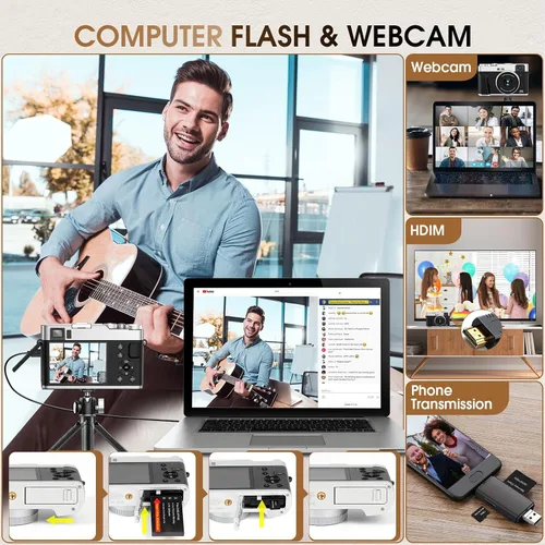 Miniatura 7 de Cámara digital 4K con tarjeta SD, cámara de apuntar y disparar de 48 MP con visor de flash y dial, cámara de vlogging antivibración, zoom 16X, 2