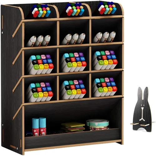 Miniatura 9 de Hggzeg Organizador de escritorio de madera, multifuncional, soporte para bolígrafos, caja de almacenamiento estacionario de escritorio