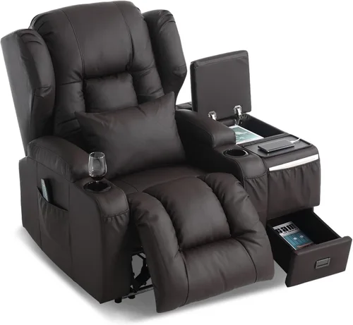 Miniatura 18 de DRMBOOK Silla Reclinable Eléctrica, Sofá Reclinable Eléctrico Wall Hugger con Masaje y Calor, Asiento de Teatro Sobrerelleno con Puerto