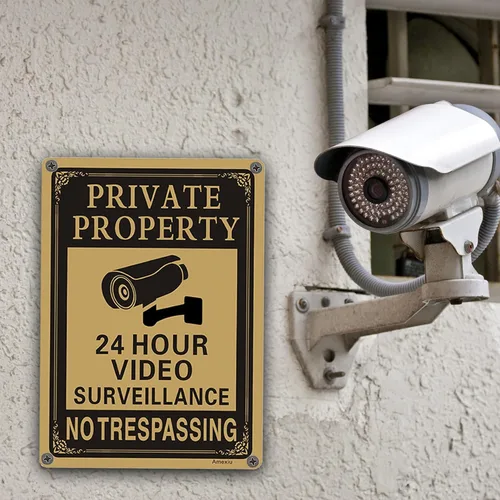 Miniatura 6 de Amexiu Señal de advertencia de videovigilancia de cámara CCTV de 24 horas de propiedad privada 10 x 7 pulgadas aluminio libre de óxido de fácil