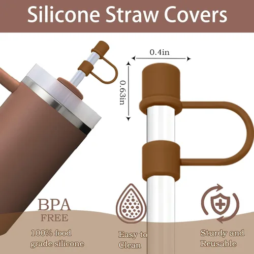 Miniatura 3 de 6 piezas de cubierta de pajita de silicona compatible con Stanley 30 y 40 Oz Accesorios para vaso Toppers de pajita marrón Reutilizable para taza