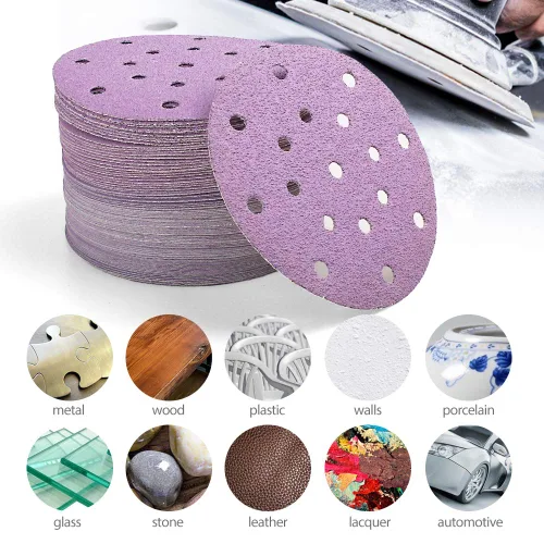 Miniatura 6 de LotFancy Discos de lijado, 6 pulgadas 17 agujeros, 100 piezas 40 60 80 120 180 220 240 320 400 800 grano surtido papel de lija profesional, gancho