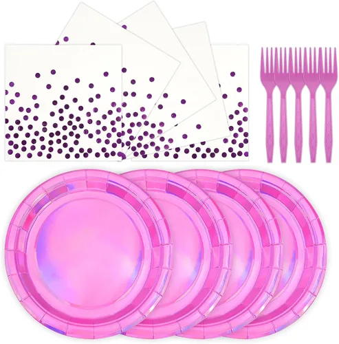 Miniatura 10 de 72 PIEZAS Platos y Servilletas de Feliz Cumpleaños Suministros para Fiestas, Platos y Servilletas de Papel con Puntos Negros y Dorados con Tenedores