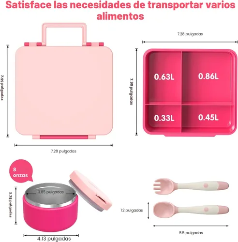 Miniatura 4 de Pawtong Lonchera Bento con termo de sopa de 8 onzas, recipientes de comida a prueba de fugas para niños con 4 compartimentos, recipiente de comida