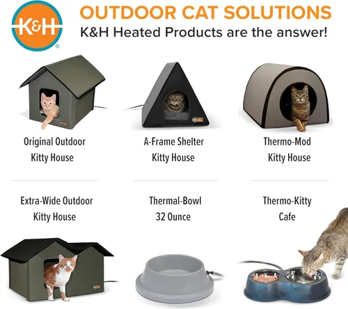 Miniatura 10 de K&H Pet Products - Refugio para gatos con calefacción al aire libre, 18 x 22 x 17 pulgadas, verde oliva verde oliva/ verde oliva (Olive/olive)