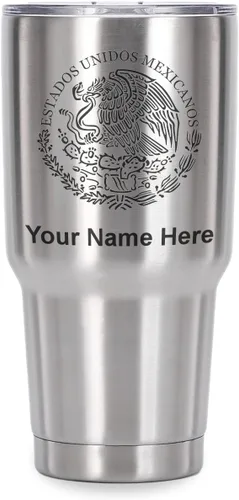 Miniatura 41 de LaserGram Vaso aislado al vacío de 20 onzas, bandera de México, grabado personalizado incluido (gris)