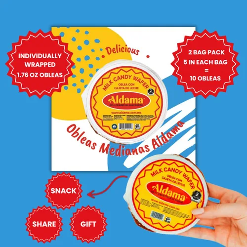 Miniatura 5 de ALDAMA Obleas Mediana Obleas - Caramelo de leche de obleas mediana - 8.81 onzas Galletas cremosas mexicanas de Oblea con relleno de Dulce de Leche