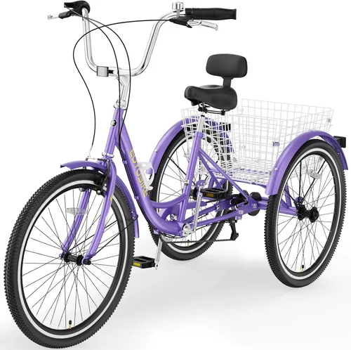 Miniatura 23 de MOONCOOL Triciclos para adultos de 3 ruedas y 7 velocidades, triciclos para adultos de 20/24/26 pulgadas, bicicleta de 3 ruedas con cesta para Plume