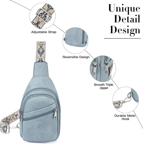 Miniatura 18 de Telena Bolso bandolera para mujer, bolso cruzado para mujer, cangurera de cuero vegano con correa ajustable