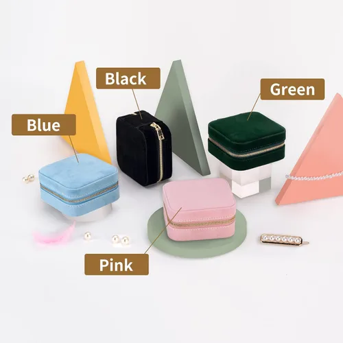 Miniatura 4 de Joyero de terciopelo de viaje con espejo mini estuche de regalo para mujeres y niñas pequeñas cajas organizadoras portátiles para anillos aretes