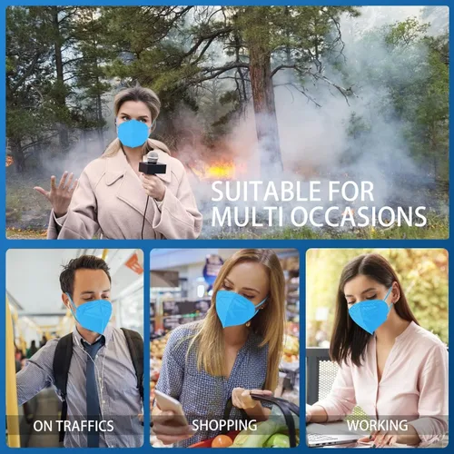 Miniatura 5 de Hotodeal - 20 cubrebocas KN95, de 5 capas, antipolvo, protección de material particulado 2.5, fuego y humo, para hombres y mujeres, para Azul