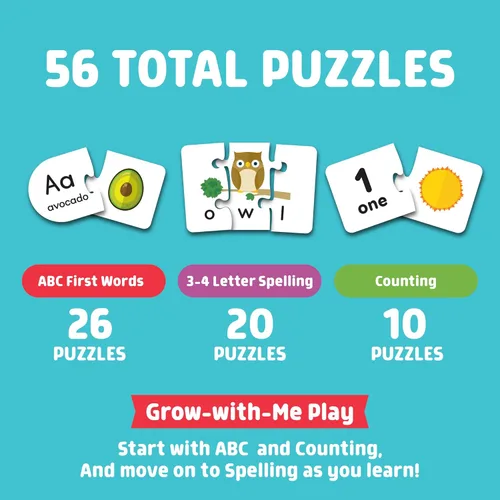 Miniatura 2 de Chuckle & Roar Juego de rompecabezas – 56 rompecabezas, edades 3-5, ABC, ortografía y conteo – Actividades de aprendizaje preescolar – Juguetes