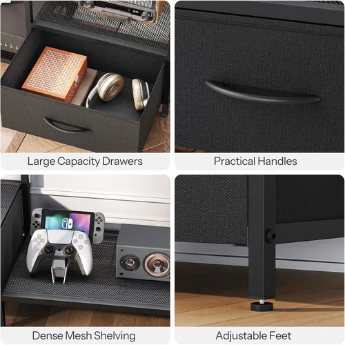 Miniatura 7 de HOOBRO Soporte de TV LED con almacenamiento, centro de entretenimiento LED con estantes abiertos y cajón, se adapta a televisores de hasta 55 Negro