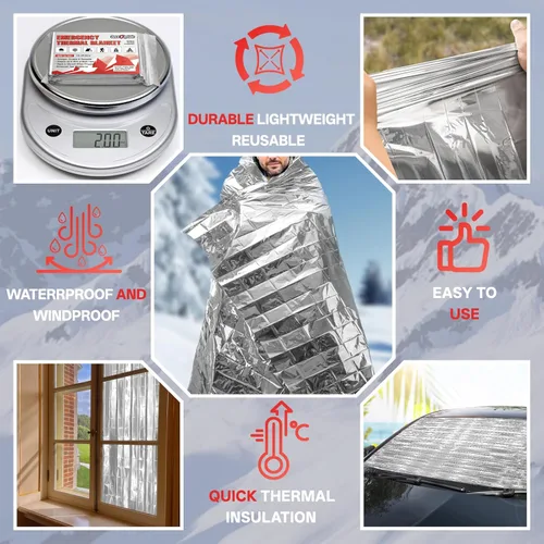 Miniatura 4 de SecuCaptain Mantas Térmicas de Emergencia de Supervivencia: Extra Grandes 84" x 63" Kit de Manta de Mylar Espacial para Exteriores Camping