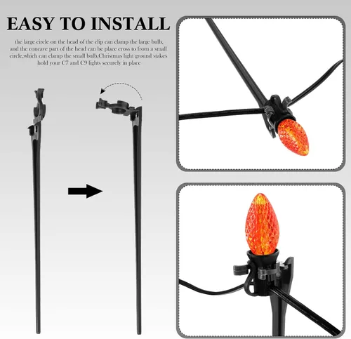 Miniatura 3 de Estacas de luz de Navidad universales para patio, césped, vacaciones, tira de luces C7 C9, estacas de suelo de 7.5 pulgadas para luces de Navidad al