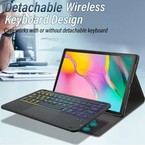 Miniatura 3 de Funda con teclado táctil retroiluminado para Samsung Galaxy Tab A 10.1 versión 2019, teclado inalámbrico retroiluminado arcoíris de 3 zonas