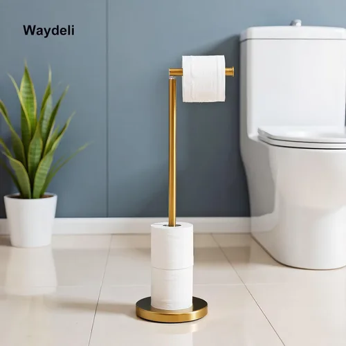 Miniatura 8 de Soporte de papel higiénico dorado, soporte de papel higiénico independiente con reserva para 4 rollos de repuesto, base resistente, estante