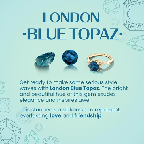Miniatura 7 de Angara Anillo solitario de topacio azul Londres de estilo vintage natural en oro macizo de 14 quilatesplatino Piedra natal de noviembre