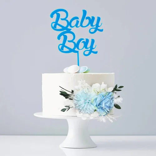 Miniatura 4 de Rinlong 3 piezas de decoración de pastel de flores azules para bebé, decoraciones de pastel, topper de pastel para boda, decoración de pastel
