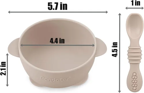 Miniatura 2 de PandaEar Paquete de 3 Tazones de Silicona con Succión para Bebés y 3 Cucharas de Alimentación para Bebés Cuencos Antideslizantes que se Mantienen