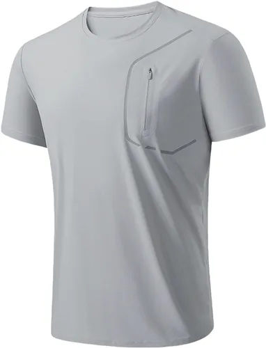 Camisetas para hombre con bolsillo con cremallera, camiseta atlética de moda para gimnasio, fisicoculturismo, manga corta, cuello redondo liso, para