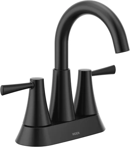 Moen Ronan 84022BL - Grifo de baño moderno con dos manijas y desagüe push-down, negro mate de 4 pulgadas