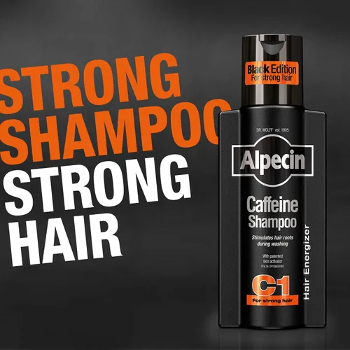 Miniatura 6 de Alpecin Caffeine Shampoo C1 Black Edition, Champú natural para el crecimiento del cabello para el cabello fino con niacina, mentol y aceite