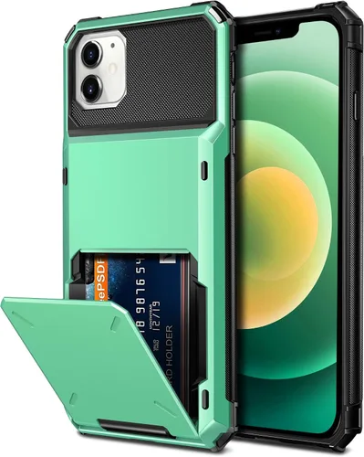 Miniatura 35 de Vofolen Funda compatible con iPhone 12, cartera 5G, 4 ranuras para tarjetas, tarjetero con bolsillo oculto, doble capa, cubierta trasera protectora