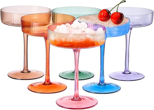 Miniatura 13 de Khen Copas Coupe Vintage Art Déco Acanaladas - Copas Acanaladas para Martini, Champán y Cóctel de 8 oz Bonitos Juegos de Cristalería - Cristalería