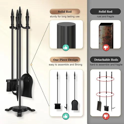 Miniatura 2 de FEED GARDEN Juego de herramientas para chimenea de 4 piezas, herramientas de fuego de hierro forjado de 31 pulgadas con póker, pala, cepillo